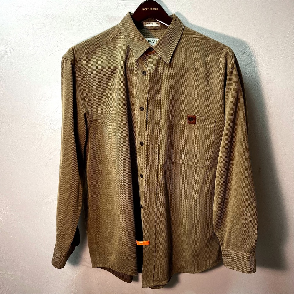 Orvis tan twill shirt with leather-like accents - L.